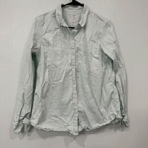GAP The Fitted Boyfriend Shirt Mint Green White Stripes Button Down Top Size L